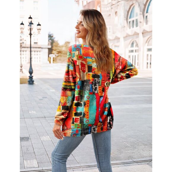 Women Christmas Sweater Graphic Print Oversized Pullover Floral 186 Loose Top - Picture 4 of 4